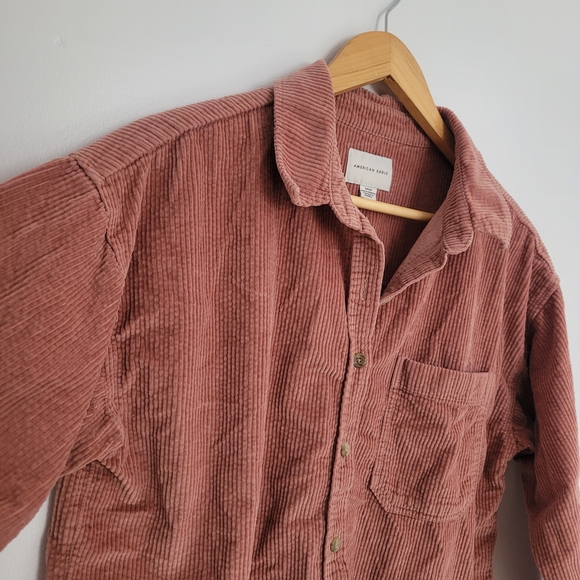 American Eagle Outfitters Corduroy Cropped Shirt Jacket Size S Salmon Dusty Pink - Picture 2 of 7